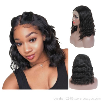 10A Grade 10 12 14 16 Inch 100% Real Human Hair Wigs,Brazilian Virgin Remy Hair Body Wave Short Bob Curly Bob Lace Front Wig